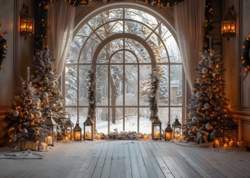 Christmas Tree Wooden Floor Window Light Backdrop New Year Decoration Background