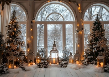 Winter Snow Window Christmas Tree Backdrop New Year Decoration Background
