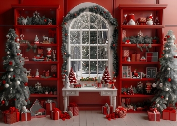 Red Christmas Retro Cabinet Backdrop Party Decoration Background