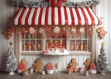 Santa's Shop Christmas Gingerbread Store Backdrop Party Decoration Background