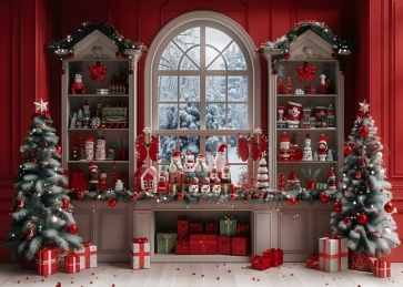 Winter Store Red Cabinet Christmas Backdrop Party Decoration Background