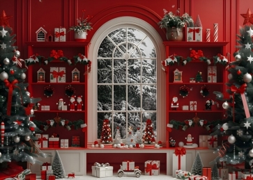 Wooden Bookshelf Gift Cabinet Christmas Backdrop Party Decoration Background