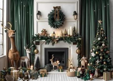 Window Christmas Tree  Fireplace Backdrop New Year Decoration Background