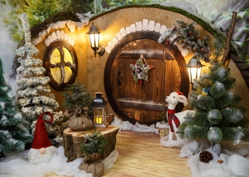 Wood Chalet Christmas Tree Background Christmas Party Backdrop For Stage 