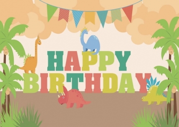 Cartoon Dinosaur Kids Happy Birthday Backdrop Cake Table Banner Photography Background