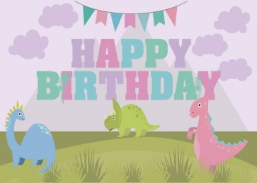 Kids Happy Birthday Cartoon Dinosaur Backdrop Cake Table Banner Photography Background