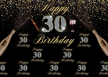 Black And Gold Combination Happy 30th Birthday Party Backdrop