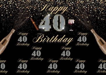Black And Gold Combination Happy 40th Birthday Party Backdrop