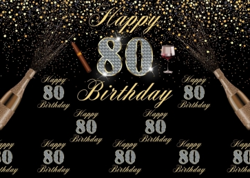 Black And Gold Combination Happy 80th Birthday Party Backdrop Photography Background