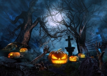 Scary Cemetery Pumpkin Halloween Backdrop Party Stage Photography Background