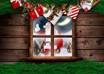Santa Claus Outside Wood Board Window Christmas Party Backdrop