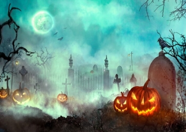 Under The Moon Sky Scary Cemetery Pumpkin Halloween Backdrop Party Stage Photography Background