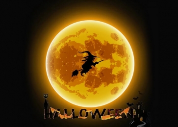 Golden Moon Witch Flight Halloween Backdrop Stage Party Photography Background