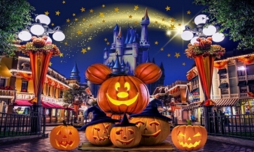 Lovely Pumpkin Castle Halloween Backdrop Stage Party Photography Background