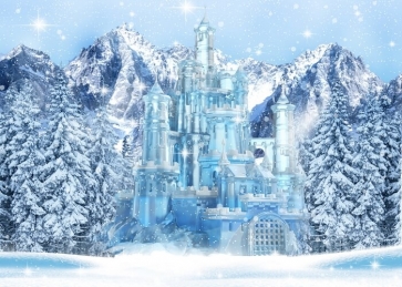 Winter Snow Covered Forest Blue Ice Castle Christmas Backdrop Studio Photography Background