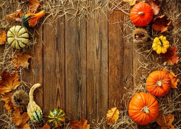  Wooden Board Haystack Pumpkin Halloween Party Backdrop 