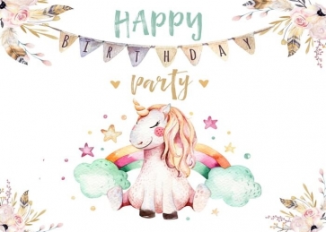 Cartoon Lovely Unicorn Backdrop Children Happy Birthday Party Photography Background