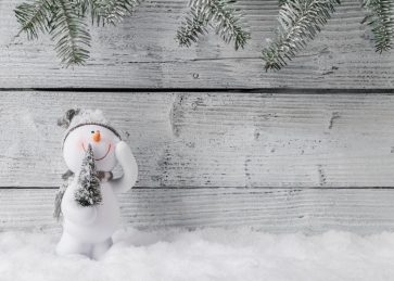 Grey Wood Board Snowman Rustic Christmas Backdrop