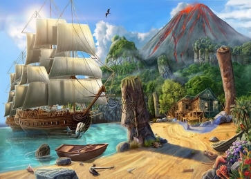 Moored On The Coast  Pirate Ship Scenic Backdrop Party Background