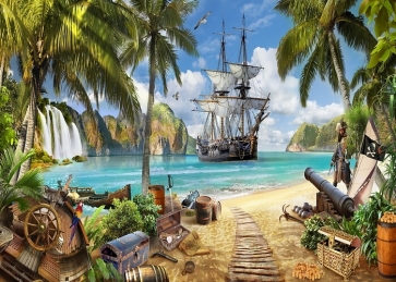 Beach Pirate Ship Scenic Backdrop Party Background