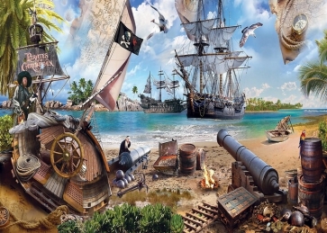 Beach Ccenery Cannon Pirate Ship Backdrop Party Background  Banner Poster