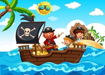 Cartoon Pirate Ship Backdrop Kids Birthday Party Background 