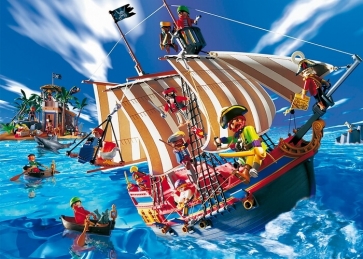 Cute Cartoon Pirate Ship Backdrop Kids Birthday Party Background Banner Poster