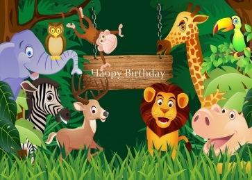 Cartoon Safari Happy Birthday Party Backdrop Photography Background