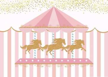 Pink Carousel Trojan Girl Baby Shower Happy 1st Birthday Party Backdrop Photography Background