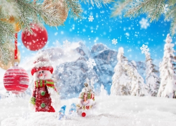 Winter Blue Sky Snowman Snow Background Christmas Backdrop