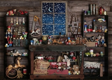 Santa Store Shop Snow Window Wood Table Mechanic Tools  Christmas Backdrop Photography Background