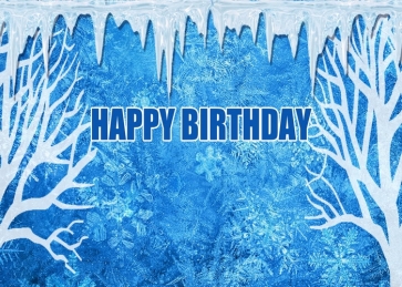 Personalise Blue Snow Ice Background Happy Birthday Party Backdrop