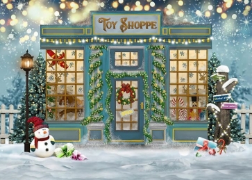 Christmas Toy Shop Backdrop Window Bokeh Photography Background