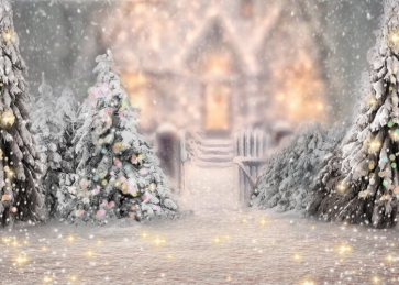 Winter Snow Scene Bokeh Christmas Tree Backdrop Stage Studio Party Background