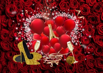Red Roses Flower Bridal Shower Balloon Wedding Background Valentine's Day Backdrop