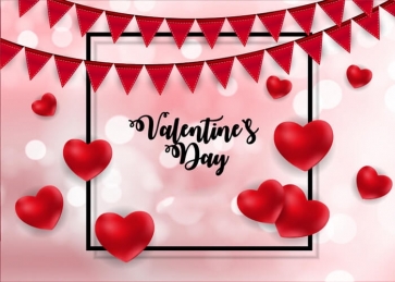 Red Flags Heart Shaped Valentines Day Backdrop Party Photography Background