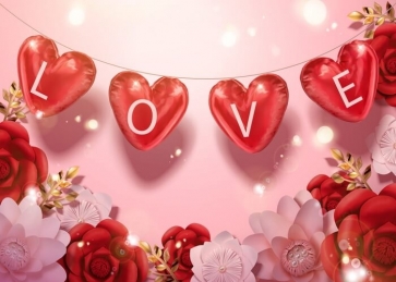 Red Heart Shaped Balloon Love Valentines Day Backdrop Party Photography Background