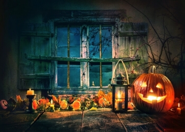 Wooden Floor Halloween Pumpkin Backdrop Party Stage Background