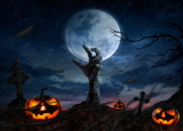 Scary Pumpkin Cemetery Halloween Backdrop Party Stage Background