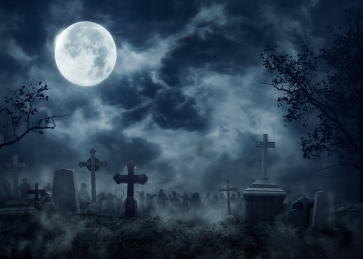 Night Under The Moon Cemetery Halloween Backdrop Party Stage Background