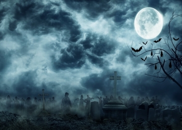 Dark Cloud Under The Moon Scary Cemetery Halloween Backdrop Party Stage Background