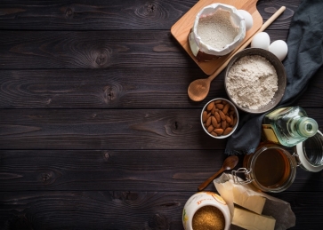 Baking Ingredients Pastry Kitchen Dark Wood Backdrop Studio Photography Background