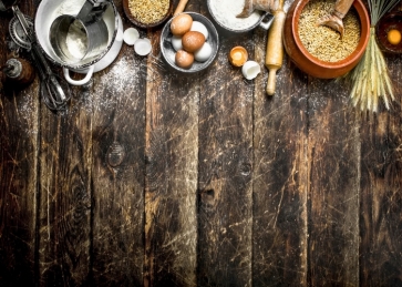 Creative Dark Wood Backdrop Eggs Flour And Tools Baking Ingredients Pastry Kitchen Studio Photography Background