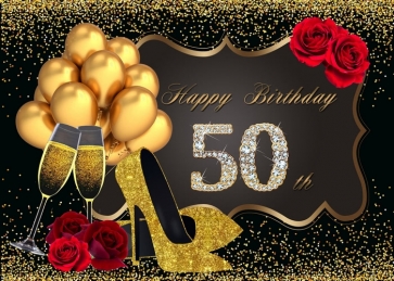 Golden Balloon On Black Background 50th Birthday Party Backdrop