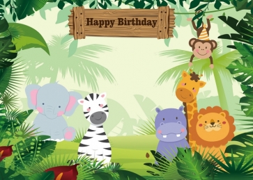 Cartoon Animal Forest Background Happy 1st Birthday Party Backdrop