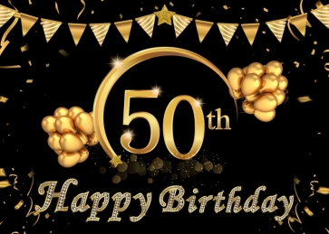 Golden Balloon Banner Background Happy 50th Birthday Party Backdrop
