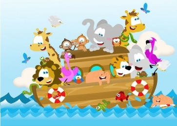 On The Sea Boat Cartoon Safari Happy Birthday Party Backdrop Photography Background