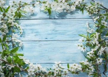 Creative Baby Shower Blue Wood Backdrop With Flowers Studio Photography Background