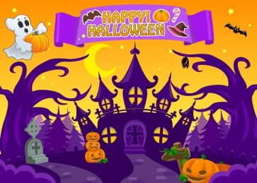 Cute Cartoon Forest Castle Halloween Backdrop Party Stage Photography Background