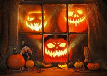 Outside The Glass Window Scary Pumpkin Halloween Backdrop Party Stage Photography Background